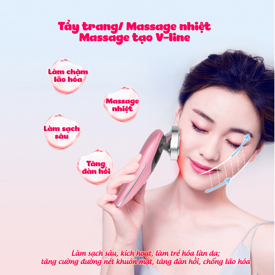 Máy massage mặt – Máy massage mặt đa năng 5 IN 1 - Máy điện di tinh chất - Máy đẩy tinh chất - MASSAGE MẶT + LÀM SẠCH + TRẺ HÓA – Pin 1200mA - Chăm sóc da mặt đa năng- HDSD Tiếng Việt