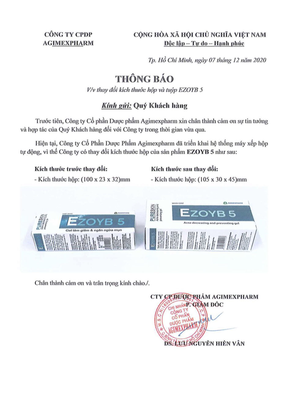 Gel Bôi Ezoyb 5 Giúp Giảm Và Ngăn Ngừa Mụn Trứng Cá (10g)