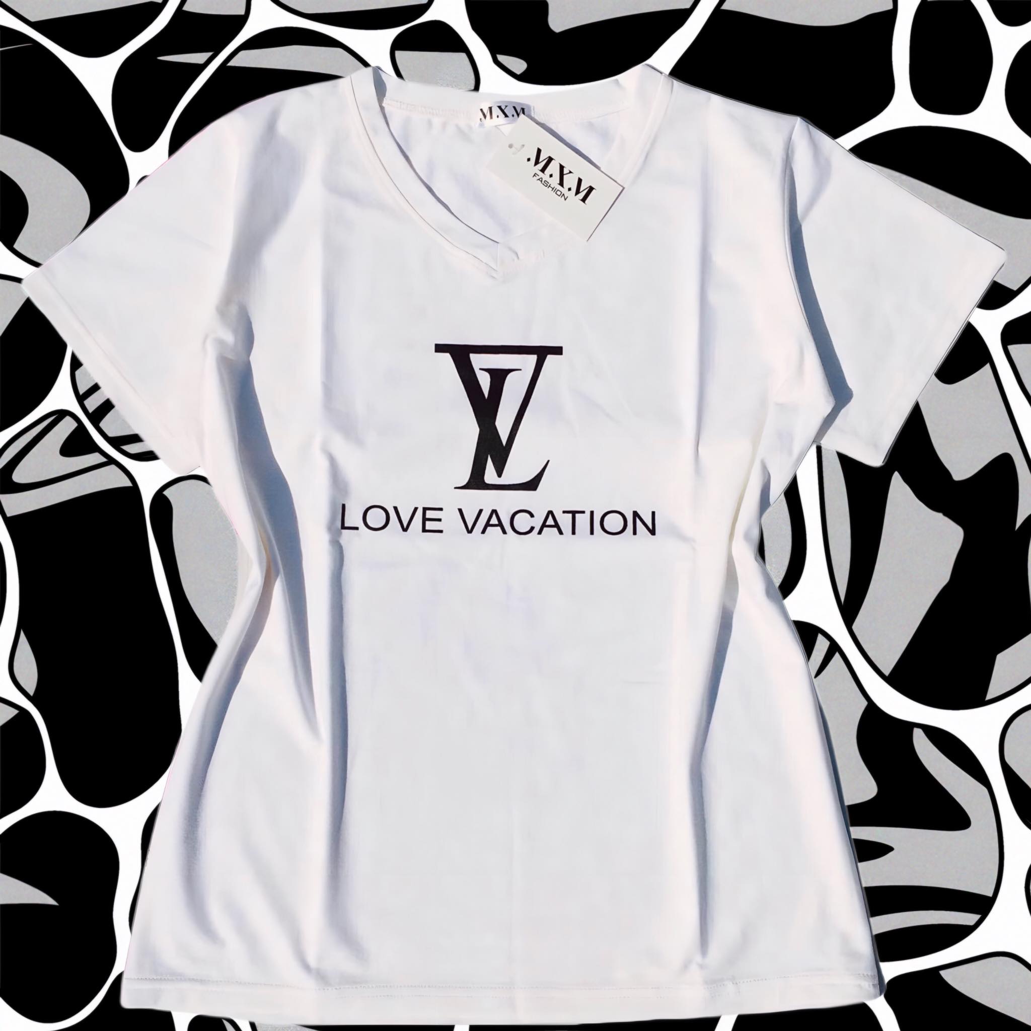 Áo thun nữ MXM form rộng cổ tim in chữ Love Vacation thun 4 chiều từ 45-60kg ( ANU010 )