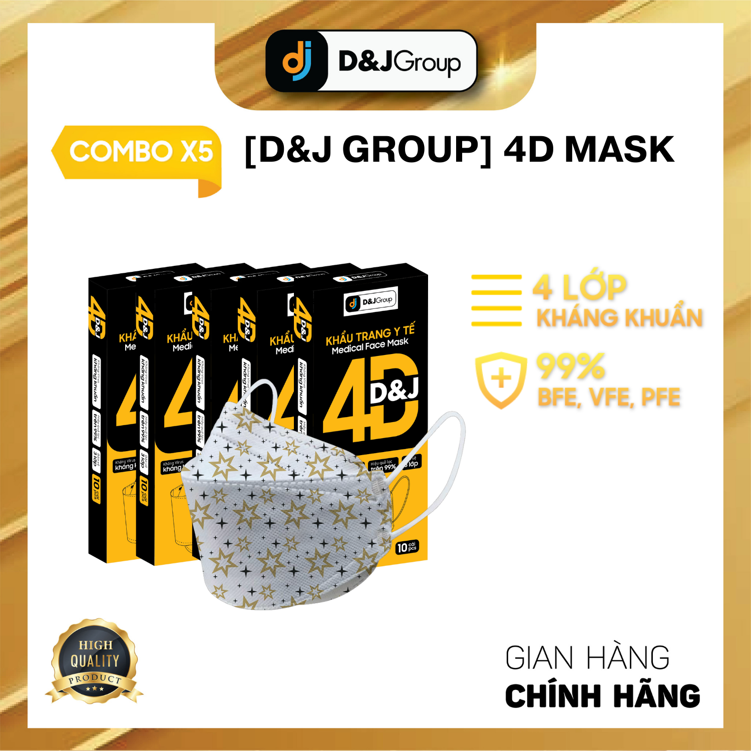 [combo 5 hộp - 4d d& j] - khẩu trang y tế đạt chuẩn kf94 d& j 4d, kháng khuẩn cao cấp (10 cái hộp) 1