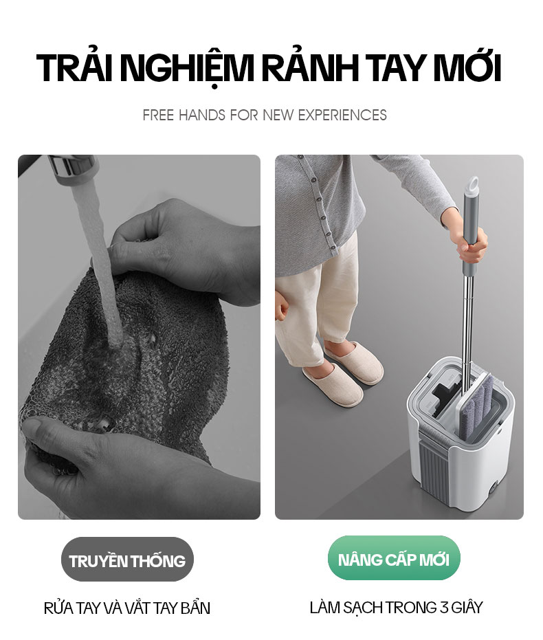 Bộ Cây Lau Nhà KITIMOP C6 PLUS-PRO, Thùng Lau Nhà Tự Vắt Thông Minh, Chổi Lau Nhà Xoay 360 Độ, Lau Sàn Làm Sạch