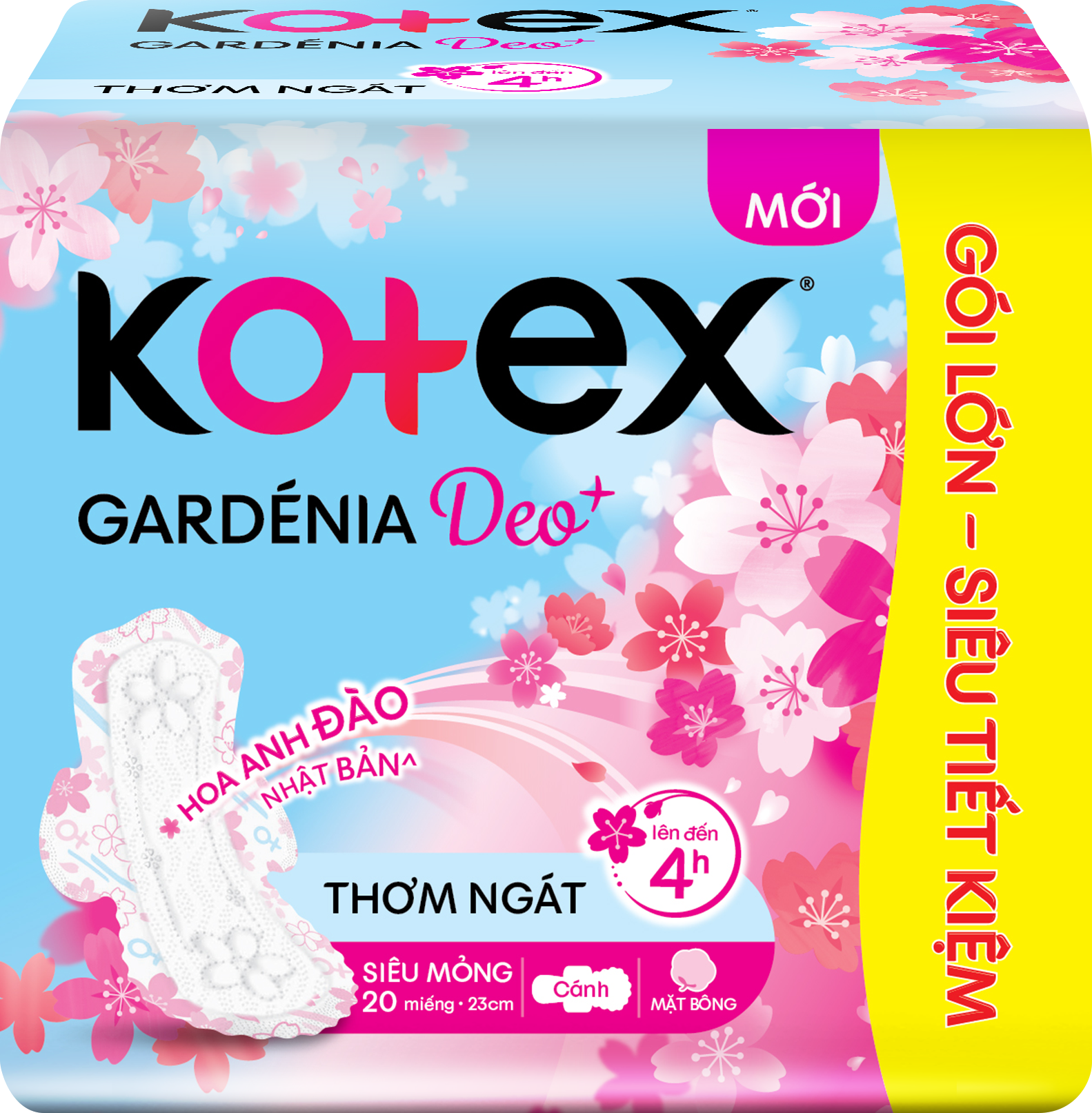Combo 2 gói băng vệ sinh Gardenia Deo+ - Hoa Anh Đào siêu mỏng cánh 23cm (20 miếng/gói)