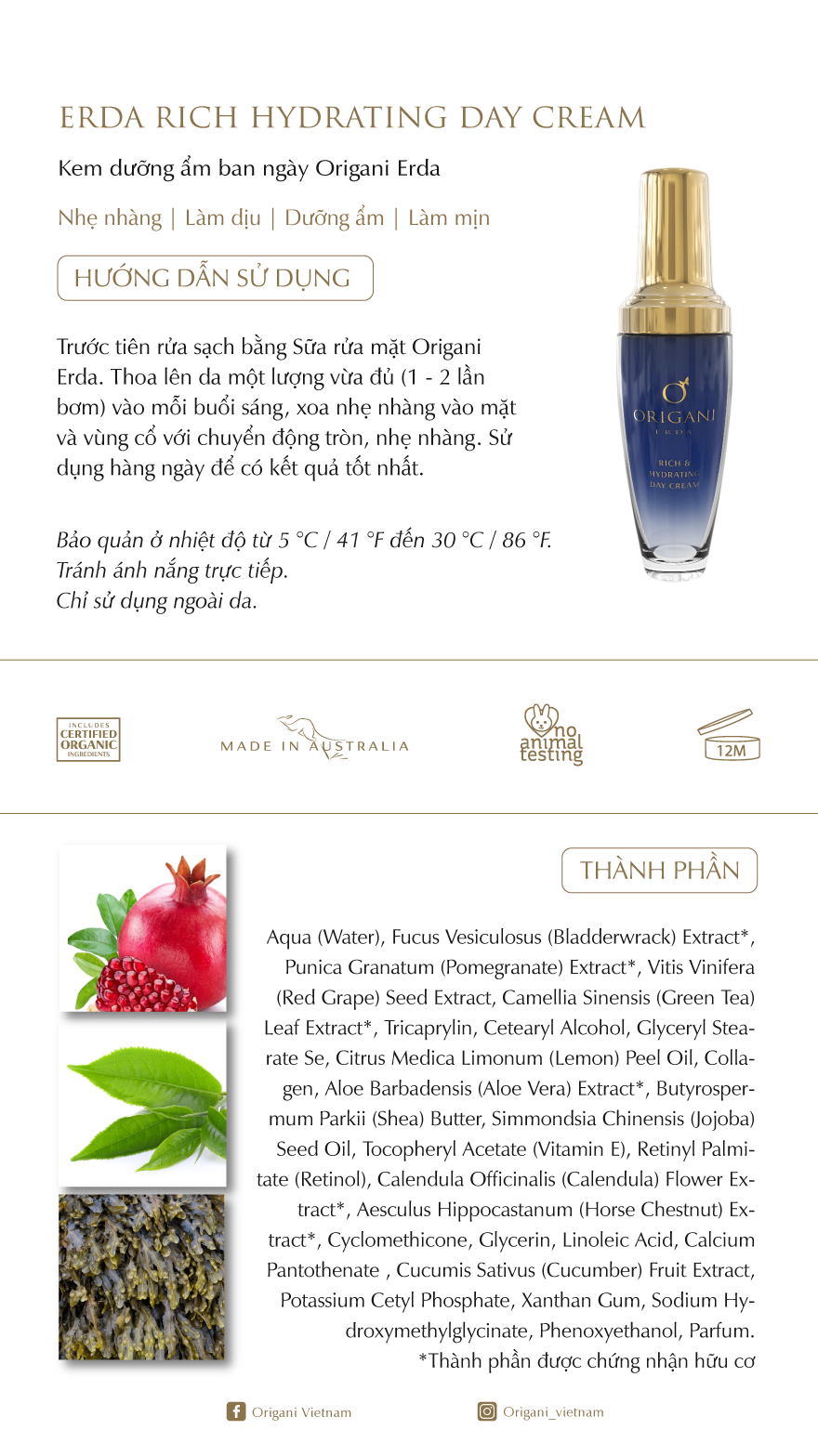 Bộ Chăm Sóc Da Mặt Origani Erda Indulgence Facial Collection (5 sản phẩm) - Có Chứng Nhận Hữu Cơ - Chăm Sóc Da Vùng Mắt Cùng Dưỡng Ẩm Da Mặt
