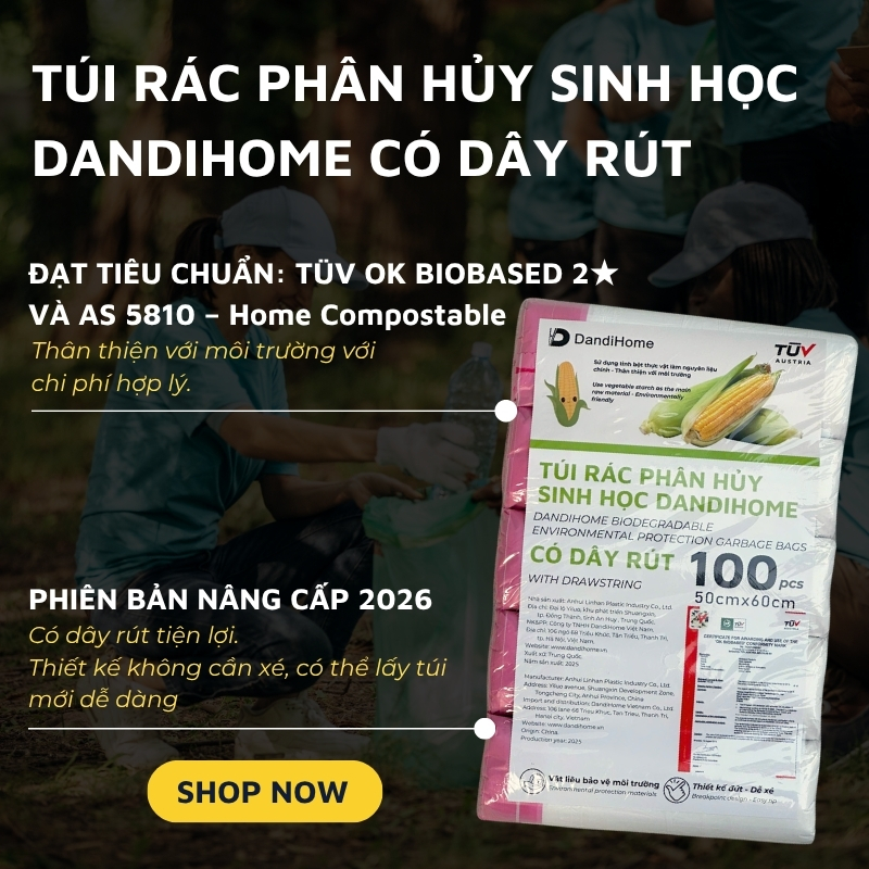 Túi rác, túi đựng rác tự hủy sinh học DandiHome có dây rút, túi rác không gây hại cho môi trường