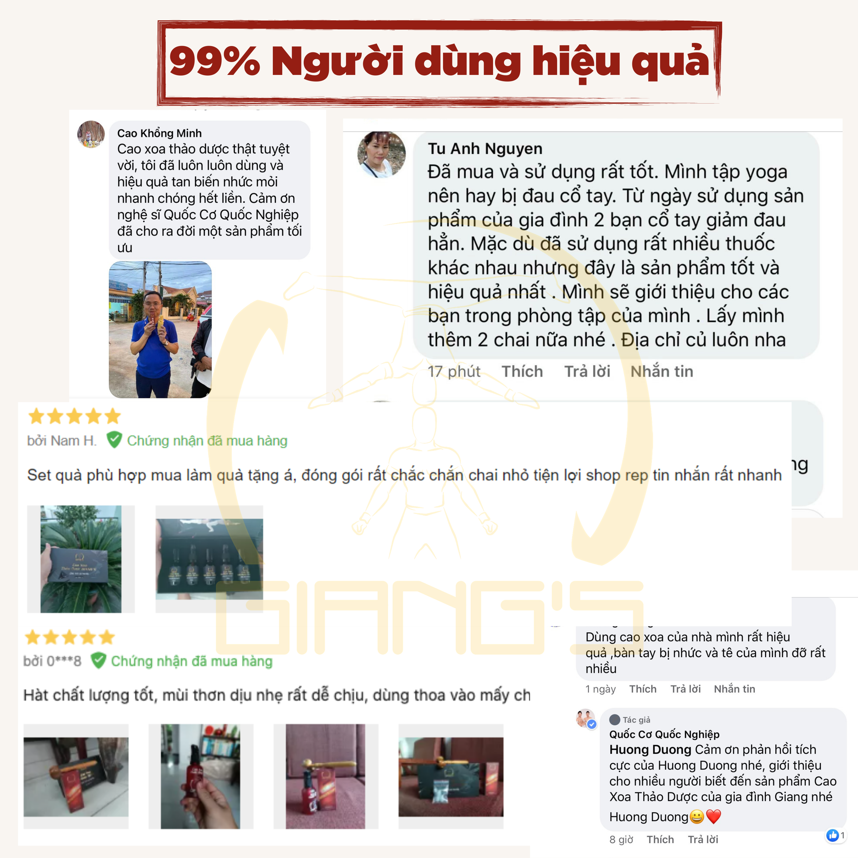 SET QUÀ TẶNG Cao Xoa Bóp Thảo Dược GIANG'S, Dầu xoa bóp gia truyền Quốc Cơ Quốc Nghiệp 15ml
