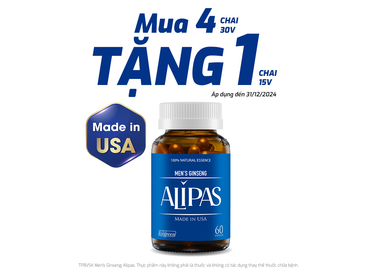 Viên uống ALIPAS tăng cường sinh lý nam với Eurycoma longifolia, Oyster Meat, Pine Bark Extract (30 viên)