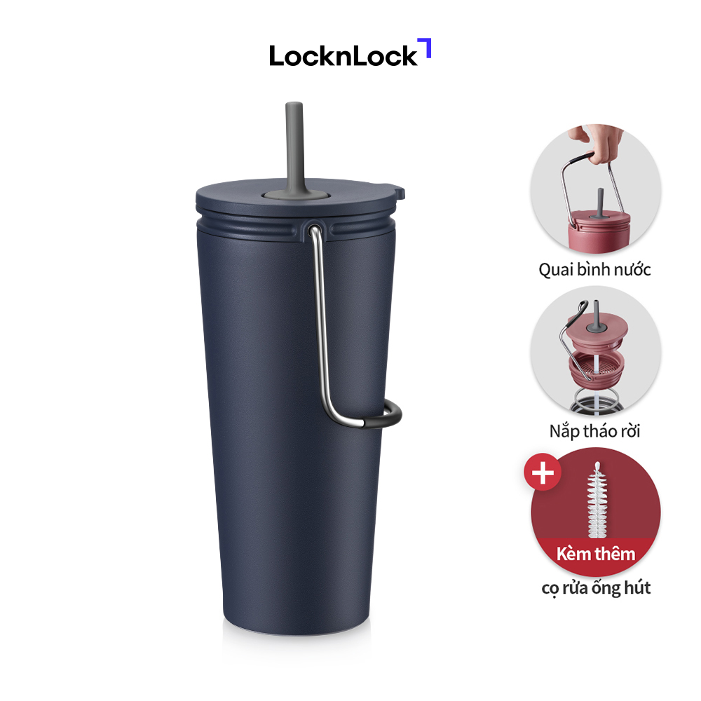 Bình giữ nhiệt có ống hút Lock&ampLock Bucket Tumbler with Straw LHC4268NVY – Màu Xanh Navy