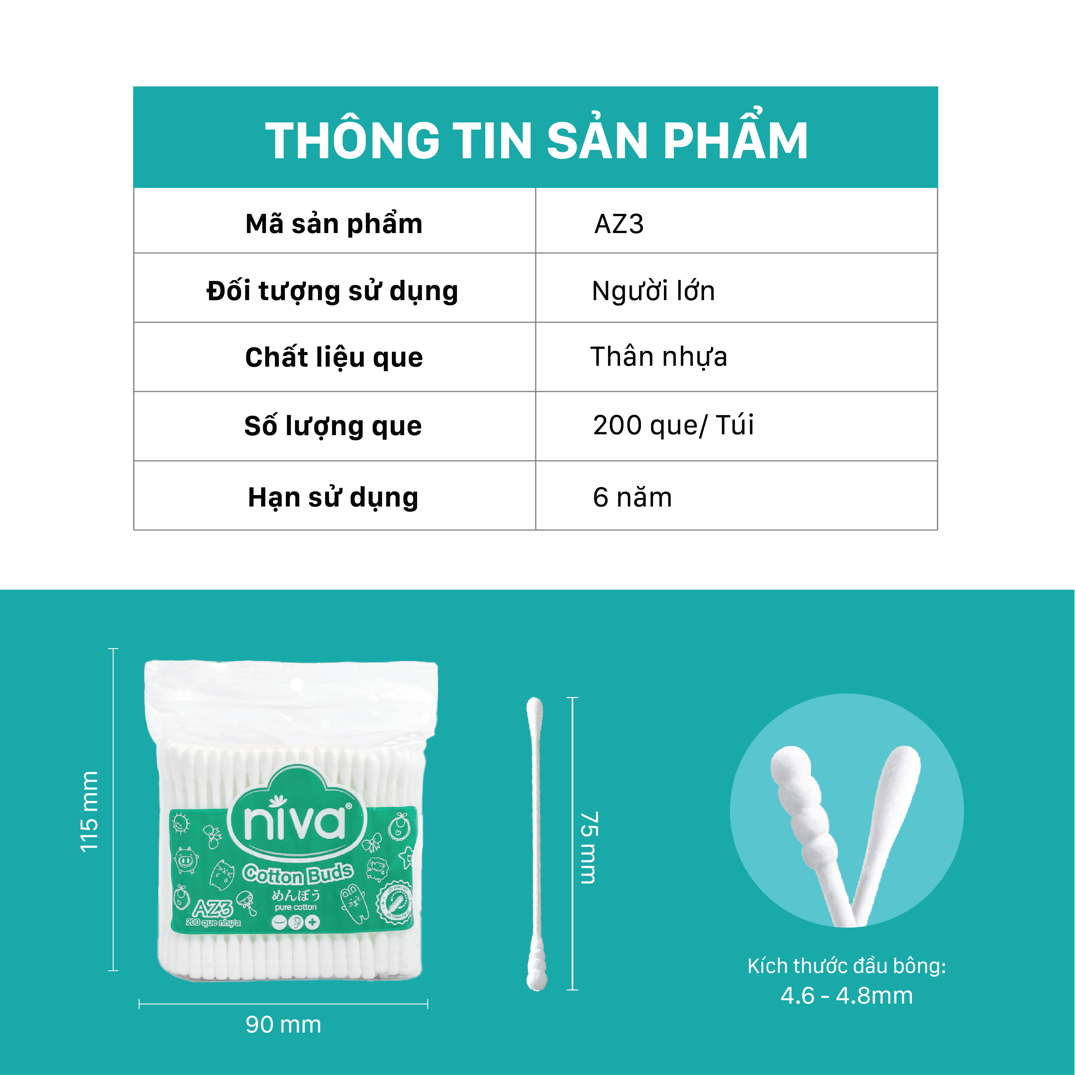 Combo 5 Tăm Bông NIVA Dành Cho Người Lớn Túi Zipper 200 Que nhựa Az3