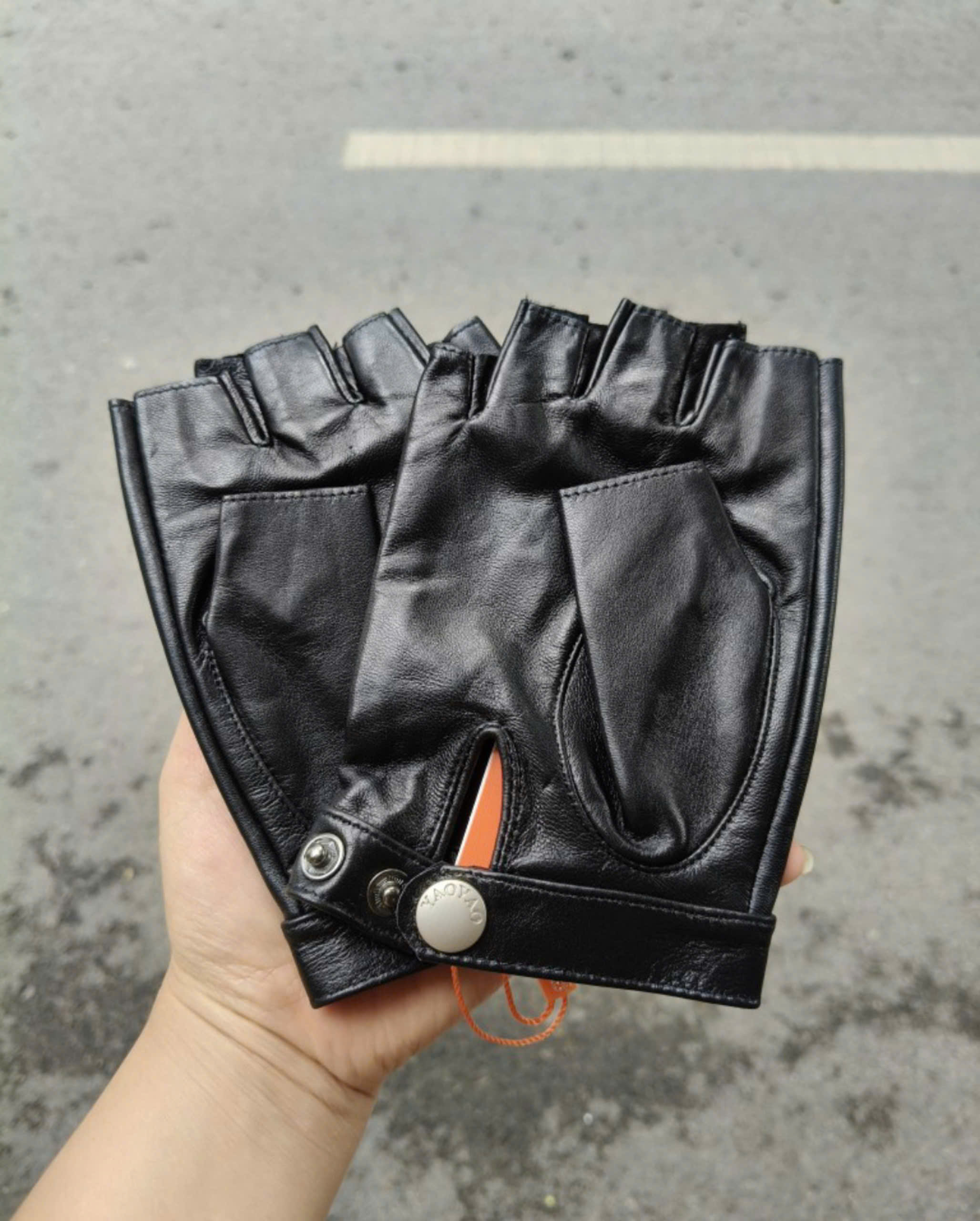 Găng tay nam hở ngón BHY5293 Găng tay phượt, da cừu thật. thoái mái lái xe.