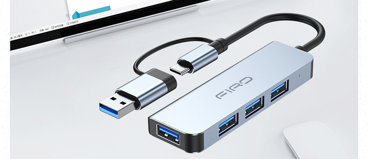 HUB Type C FIRO và HUB USB 3.0 FIRO - Bộ chia USB 1 ra 4 cổng 3.0 - Hub USB 4 Port 3.0 - Hub Chuyển Đổi Cho Laptop, PC - Hàng Chính Hãng FIRO