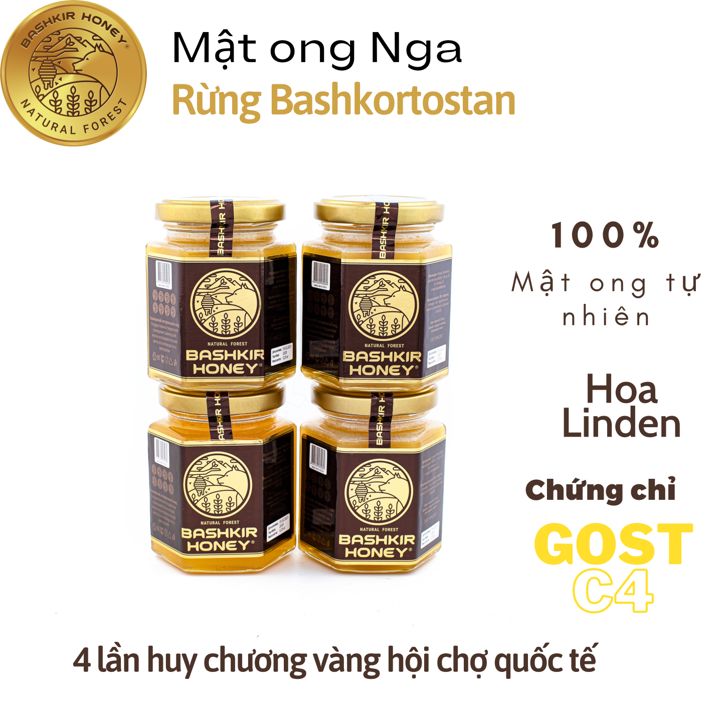 Mật ong nguyên chất tự nhiên BASHKIR HONEY cao cấp từ Nga - 4 Lọ 1