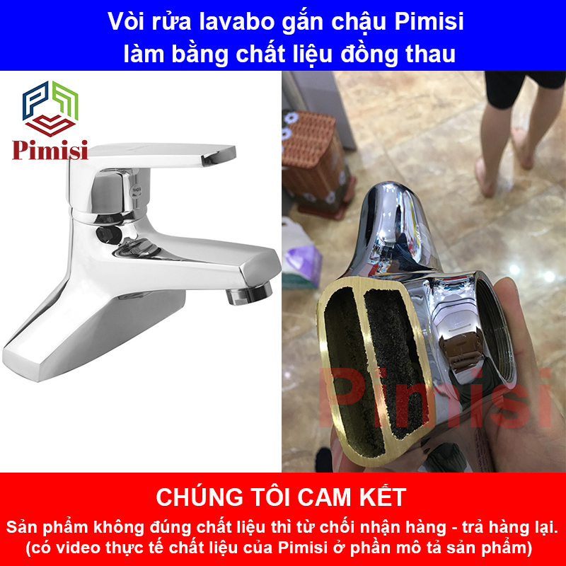 Vòi nước nóng lạnh lavabo Pimisi 100V bằng đồng cho nhà tắm | Hàng chính hãng