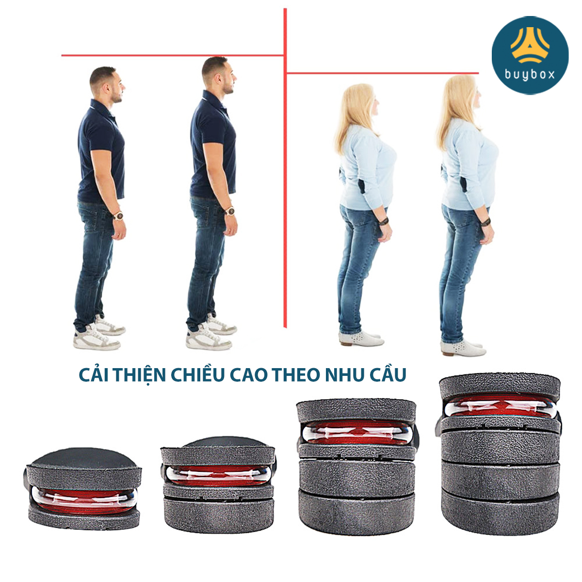 Lót giày độn đế tăng chiều cao 3cm, 4.5cm, 6cm đế cao su dẻo cấu trúc tổ ong thoáng khí - Buybox - BBPK353