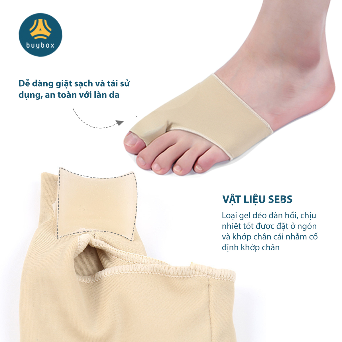 Vớ cotton pha vật liệu đàn hồi SEBS bảo vệ và chỉnh hình tách ngón chân cái bị vẹo Hallux Valgus - Buybox - BBPK278