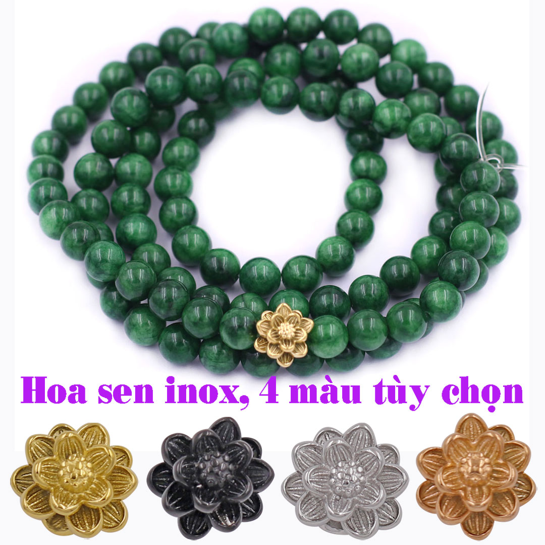 [Mệnh Mộc, Hỏa] Bộ Vòng Chuỗi, Tràng Hạt 108 Hạt 6 Ly Đá Cẩm Thạch Sơn Thủy Charm Hoa Sen Inox - Tràng Chuỗi Niệm Phật - An Yên - Thịnh Vượng - May Mắn - Tài Lộc - Bình An