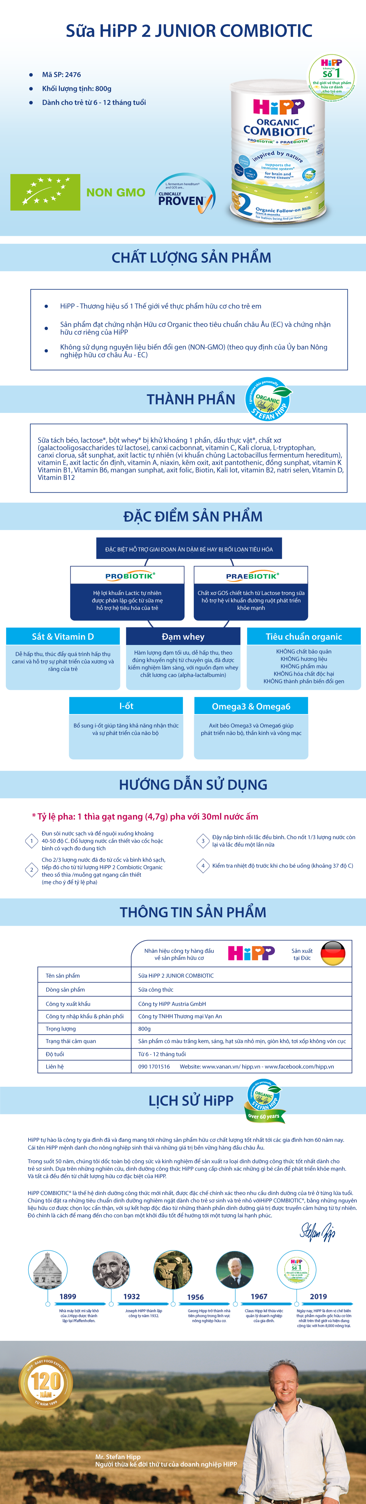 Sữa Công Thức HiPP 2 Combiotic Organic (800g)