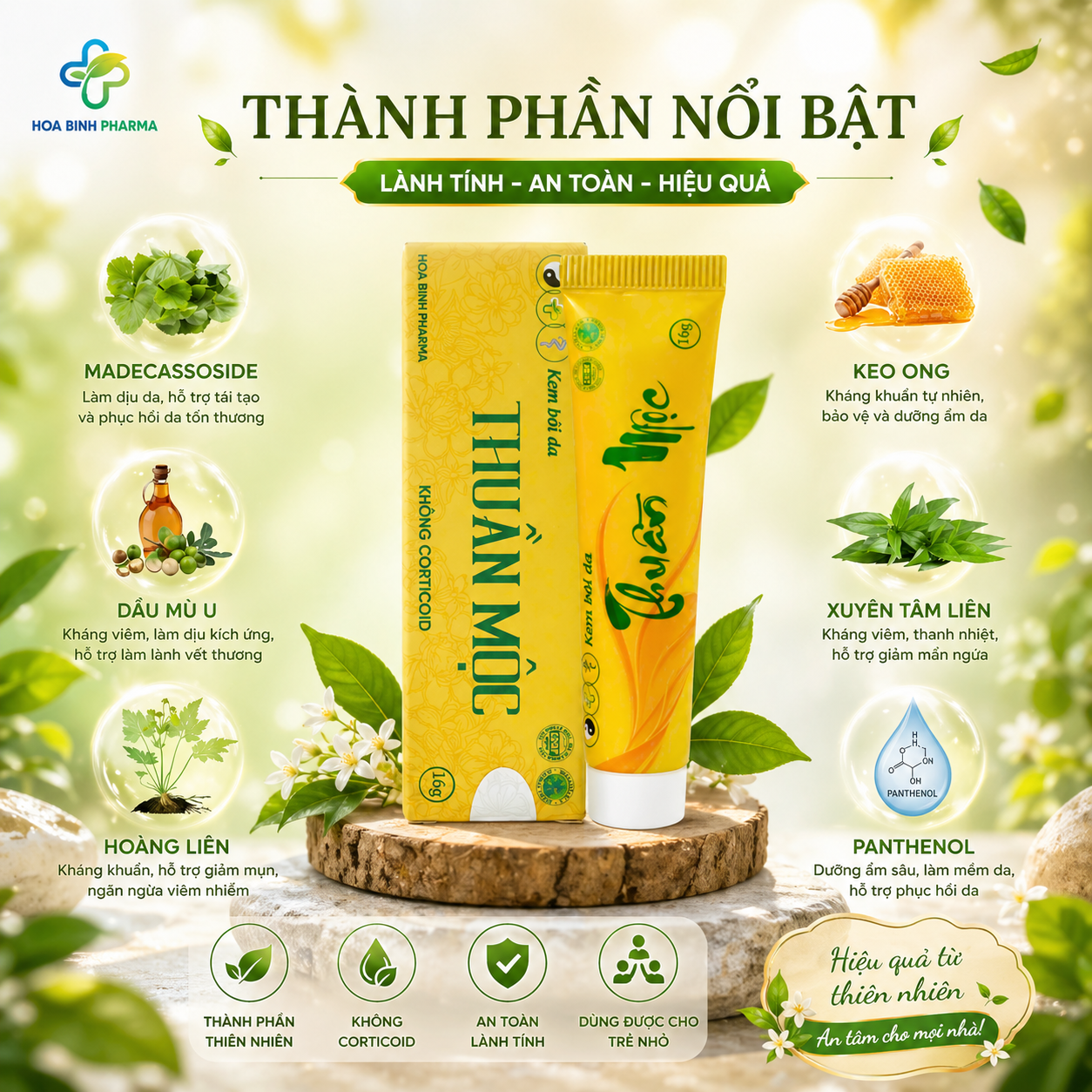 Kem bôi da thuần mộc Thanh Mộc Hương chàm sữa nấm da đầu vảy nến an toàn cho trẻ đến mẹ bầu 16g