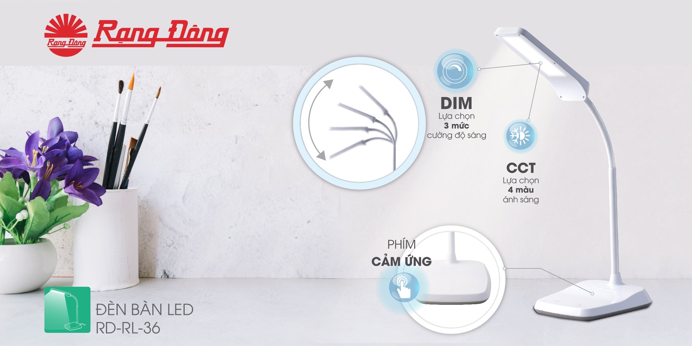 Đèn bàn học led cảm ứng chính hãng Rạng Đông Model: RD RL 36 LED