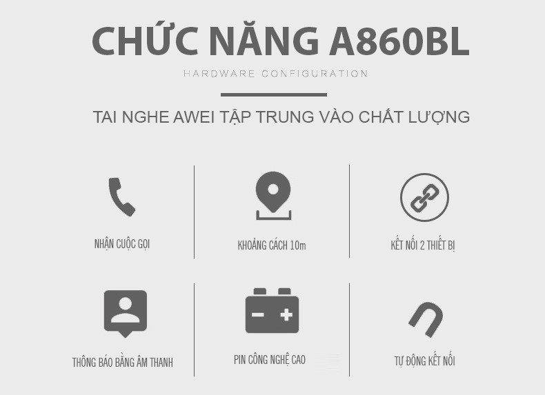 Tai Nghe Bluetooth Awei A860BL Phiên Bản CSR 4.1 - Hàng Chính Hãng
