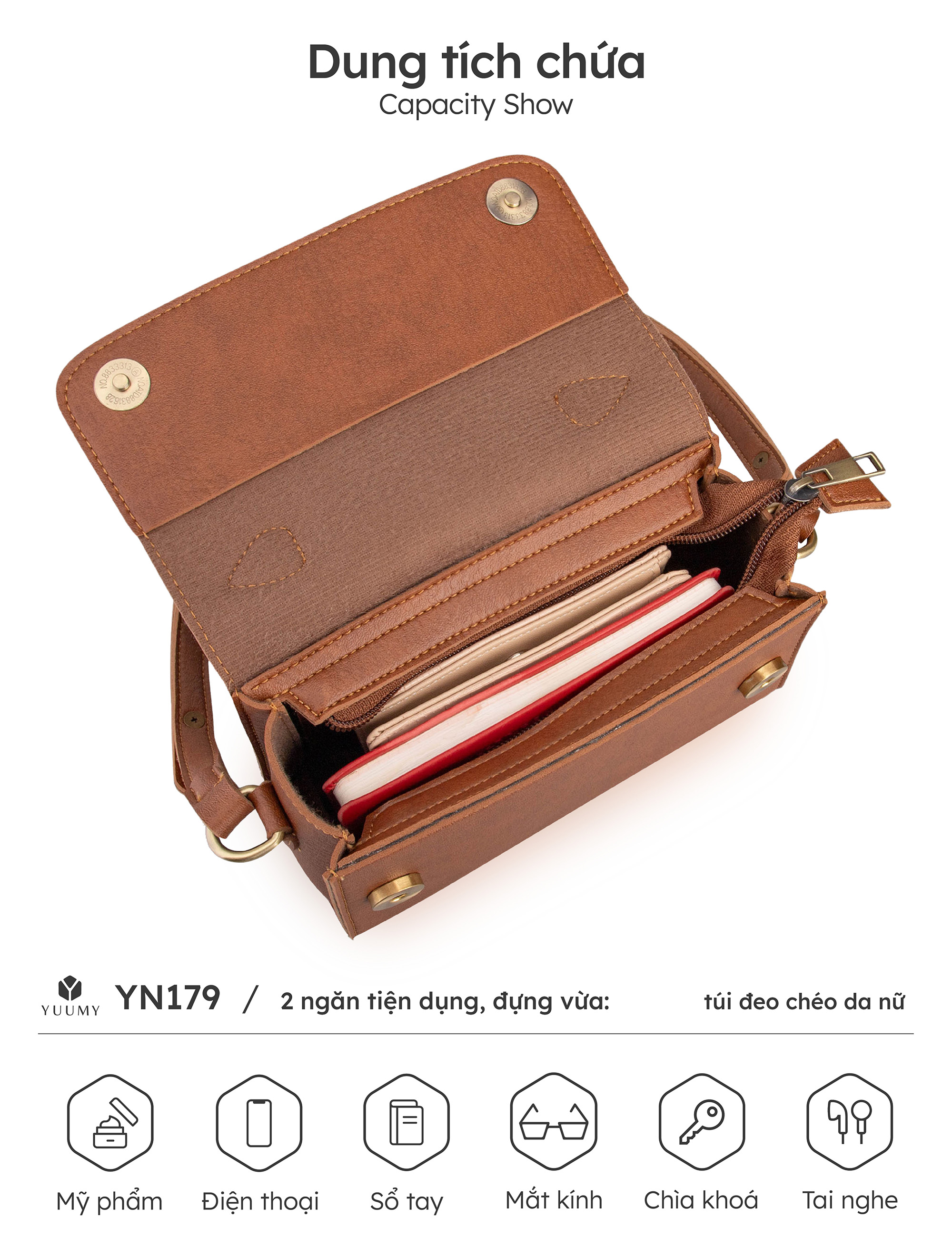 Túi Yuumy ( Thời trang nữ mini - Túi đeo chéo da Bergen YN179 )