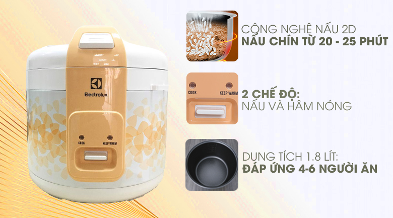 Nồi Cơm Điện Electrolux ERC3105 - 1.8L (Trắng Họa Tiết Hoa) - Hàng chính hãng