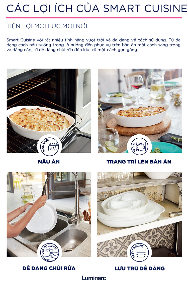 Combo 2 Khay Nướng Thủy Tinh Luminarc Smart Cuisine Oval 25cm + 29cm