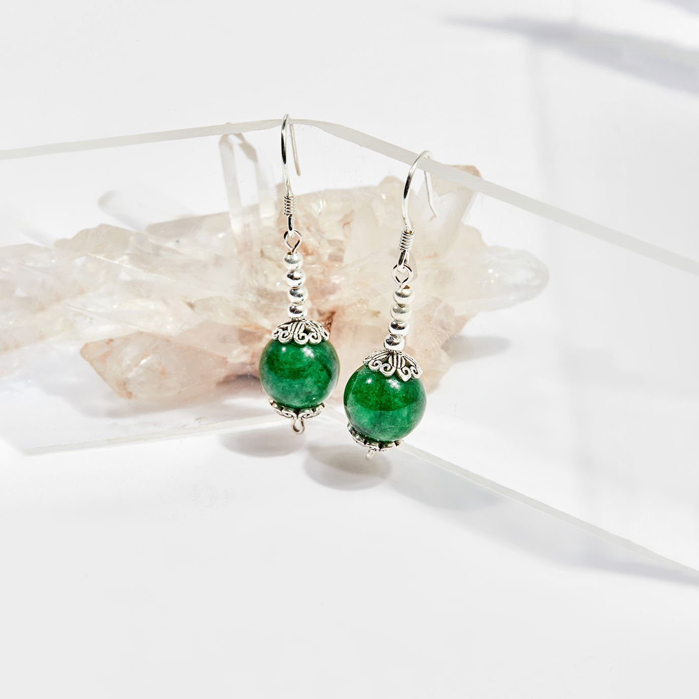 Bông tai đá cẩm thạch 10mm mệnh hỏa , mộc - Ngọc Quý Gemstones