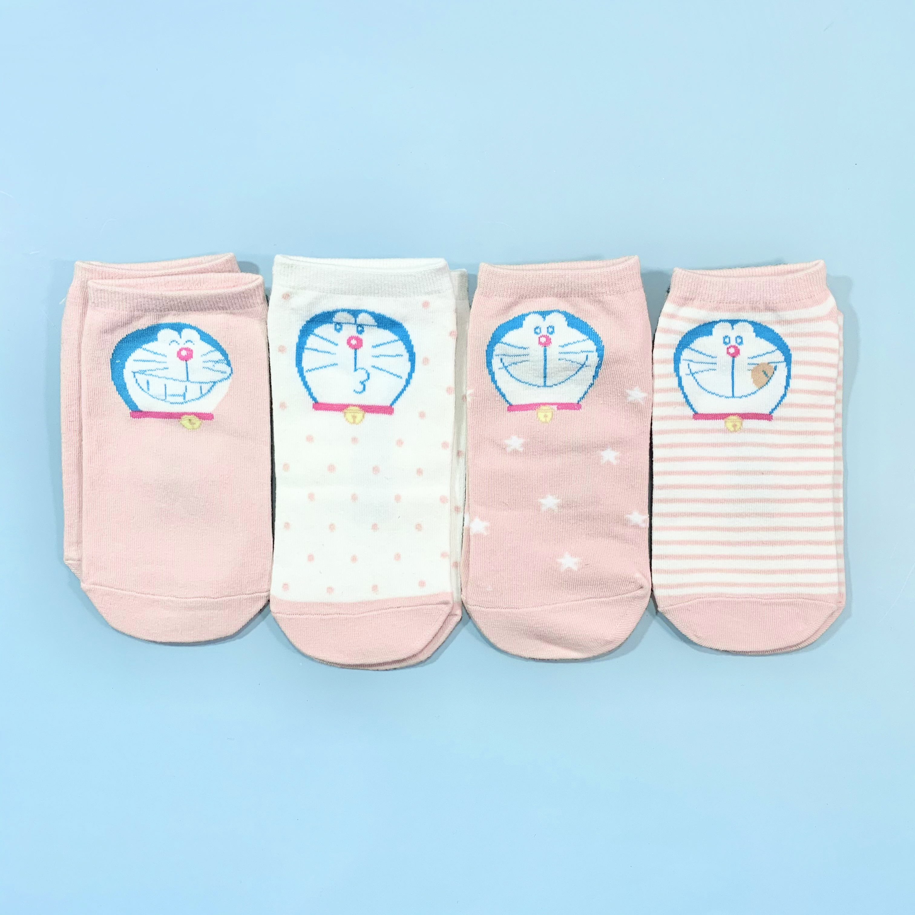 Set hộp 4 đôi tất nữ NICESOKS chất liệu cotton cao cấp, ngắn cổ thể thao, họa tiết Doraemon , hàng chính hãng NS5005FS