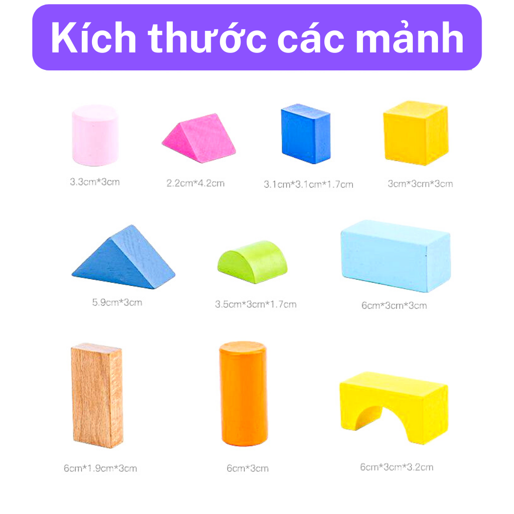 xếp hình gỗ 100 chi tiết hình khối montessori 0-5 tuổi rèn luyện tay mắt phát triển tư duy và vận động tinh 6