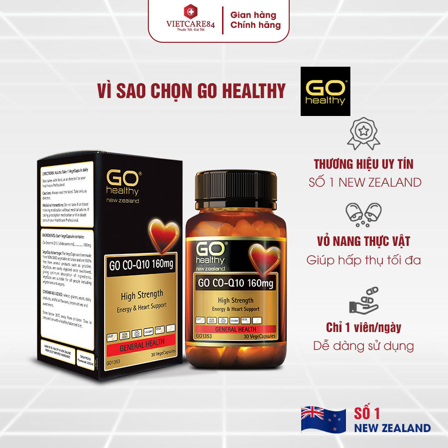 Bộ Sản Phẩm 3 Hộp Viên Uống Bổ Tim New Zealand Go Co Q10 160mg 30 Viên | Giảm Lão Hóa Tim Mạch; Giúp Cơ Thể Khỏe Mạnh - Nhập Khẩu Chính Hãng