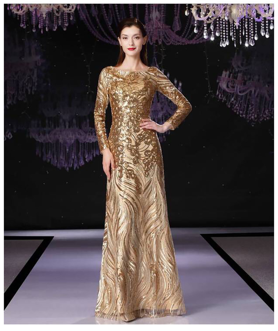 ĐẦM DẠ HỘI CỔ THUYỀN ĐÍNH KIM SA - HN1585