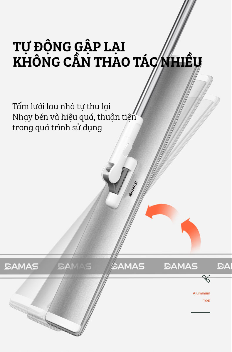 Cây Lau Nhà Thông Minh Hợp Kim Cao Cấp, Chổi Lau Nhà 360 Độ Lau Sạch Vắt Khô DAMAS CT2 - Bản Lau To Giúp Lau Sạch Nhanh Chóng, Khớp Xoay 180 Độ Linh Hoạt - Tự Động Gấp Gọn Tiện Lợi, Tích Hợp Thanh Lược Chải Làm Sạch Bông Lau Dễ Dàng Mà Không Cần Động Tay