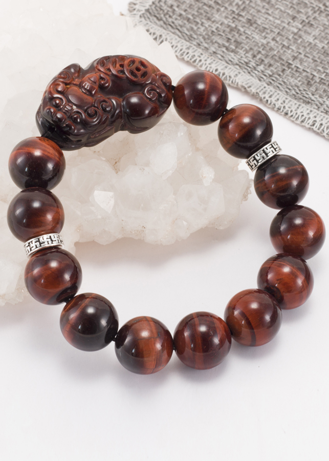 Vòng Thạch Anh Mắt Hổ Đỏ Phối Tỳ Hưu Nam (14mm) Ngọc Quý Gemstones