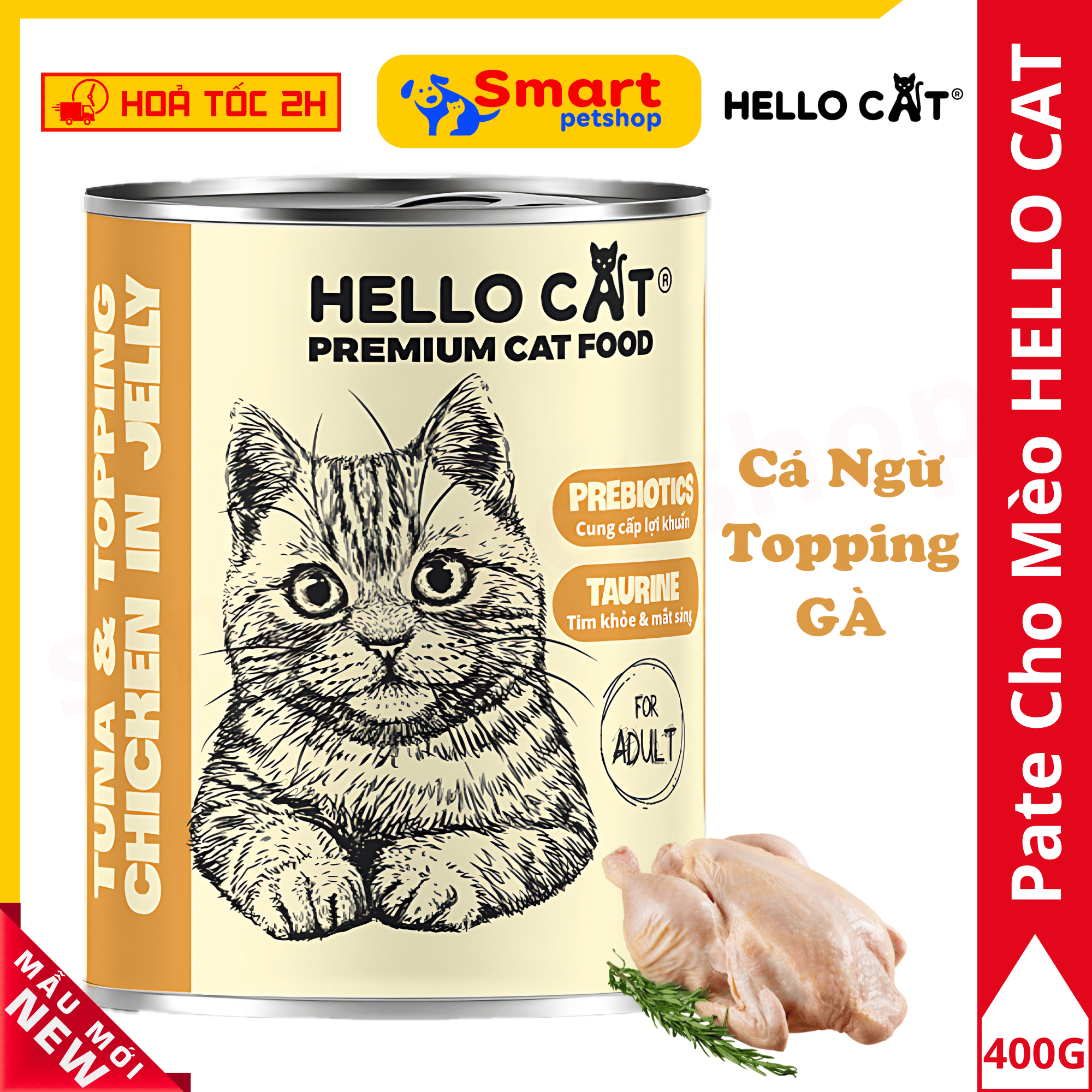 Pate Cho Mèo Hello Cat Tuna - Thức Ăn Cho Mèo Mọi Lứa Tuổi Trong Thạch 400g