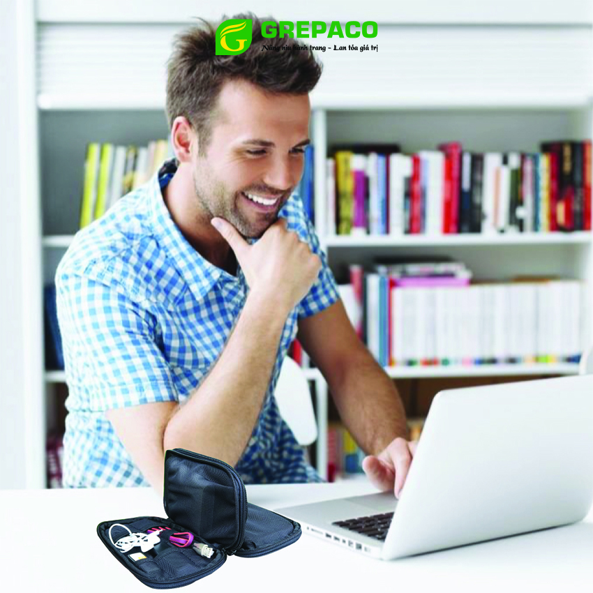 Túi Đựng Phụ Kiện Công Nghệ Grepaco, Pin Sạc Dự Phòng, Điện Thoại, Cáp Sạc USB, Tai Nghe Vải Bố Canvas, Nhiều Ngăn, Có Quai Cầm, Chống Nước, Khóa Kéo YKK Dành Cho Nam Nữ Đi Học, Làm, Du Lịch - Hàng Chính Hãng