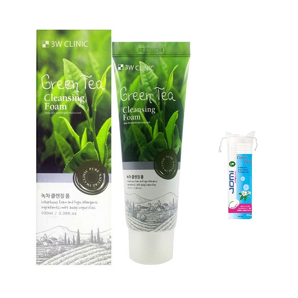 Sữa Rửa Mặt 3W CLINIC Green Tea Cleansing Foam Trà Xanh + Tặng Kèm Bông Tẩy Trang JOMI Nhật 80 Miếng 2