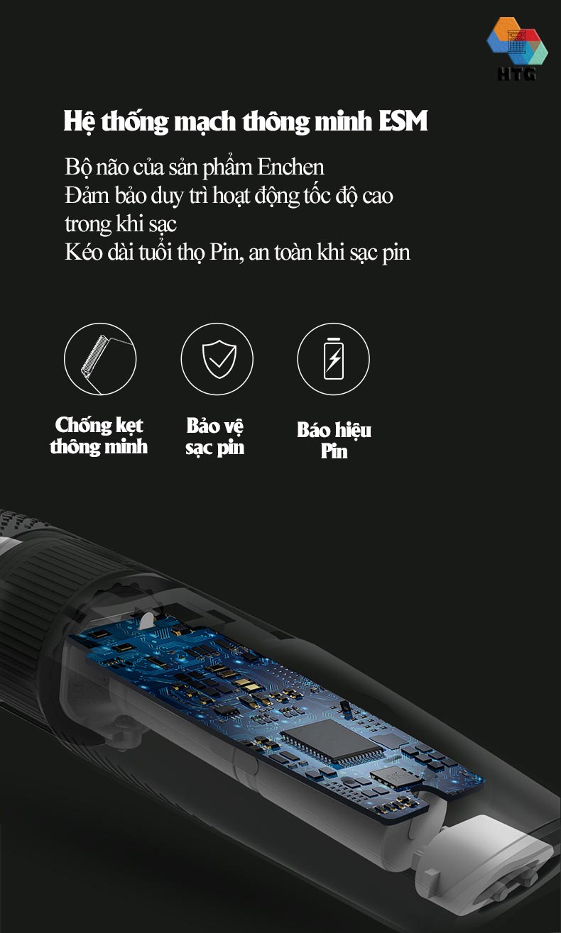 Tông đơ cắt tóc Enchen Sharp3S không dây, hỗ trợ vừa sạc - vừa cắt, lưỡi dao sắc bén tự mài, độ ồn thấp, 7300r/m, hàng chính hãng