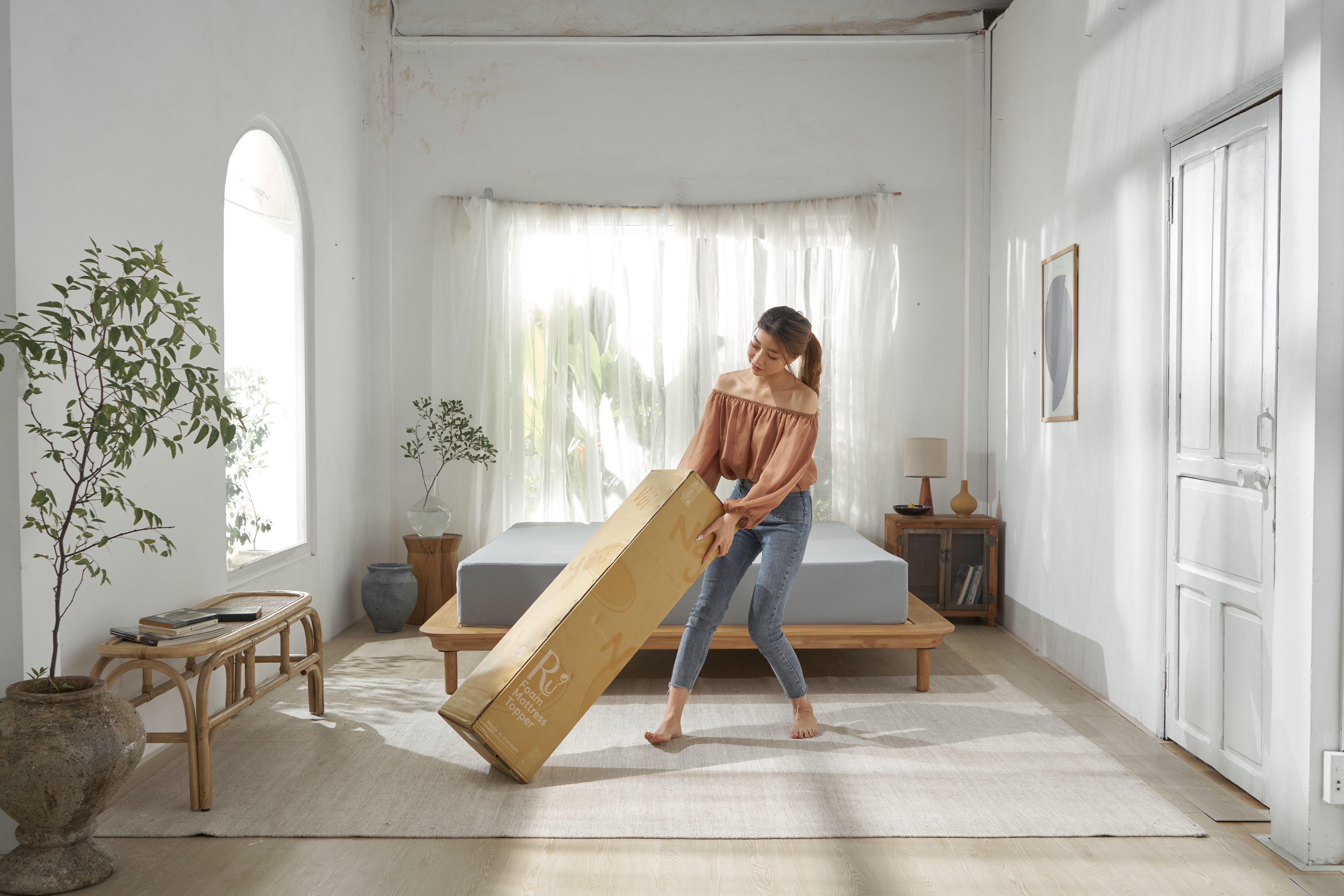 Nệm Foam Topper Ru9 Cao Cấp | 2 Lớp Foam Giúp Nâng Đỡ và Êm Ái | Dễ Dàng Di Chuyển | 7 Kích Thước