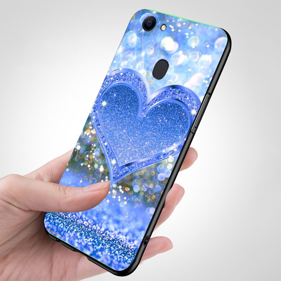 Ốp điện thoại kính cường lực cho máy Oppo F5 - trái tim tình yêu MS LOVE039