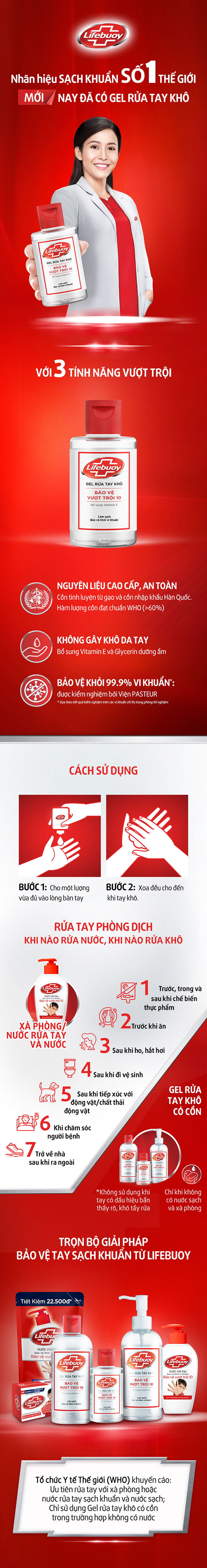 Gel Rửa Tay Khô Sạch Siêu Nhanh Lifebuoy Bảo Vệ Vượt Trội 10 (1.1L)