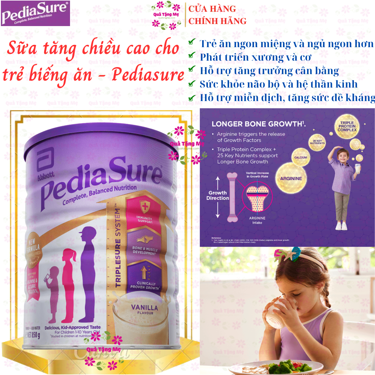 Sữa tăng chiều cao cho trẻ biếng ăn từ 1-10 tuổi Úc Pediasure