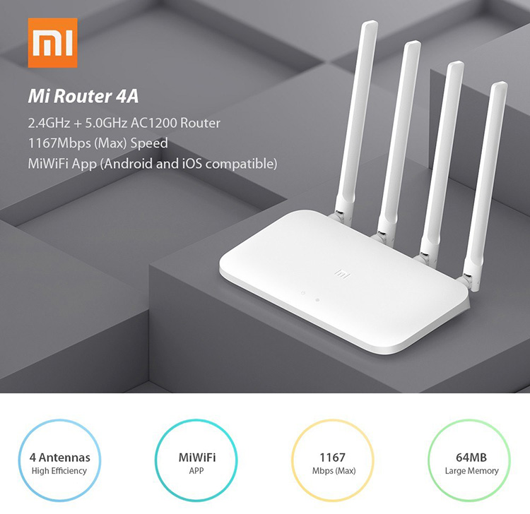Xiaomi Mi Router 4A Wireless WiFi 2.4GHz 5.0GHz Dual Band 1167Mbps WiFi Repeater 4 Antennas Through-wall 64MB Memory