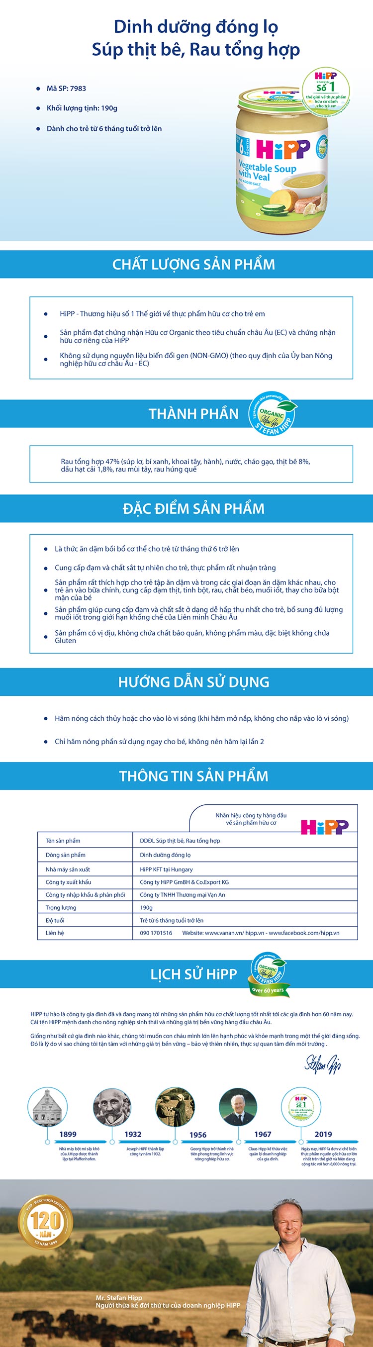 Hũ Dinh Dưỡng Súp Thịt Bê Rau Tổng Hợp HiPP 7983 (190g)