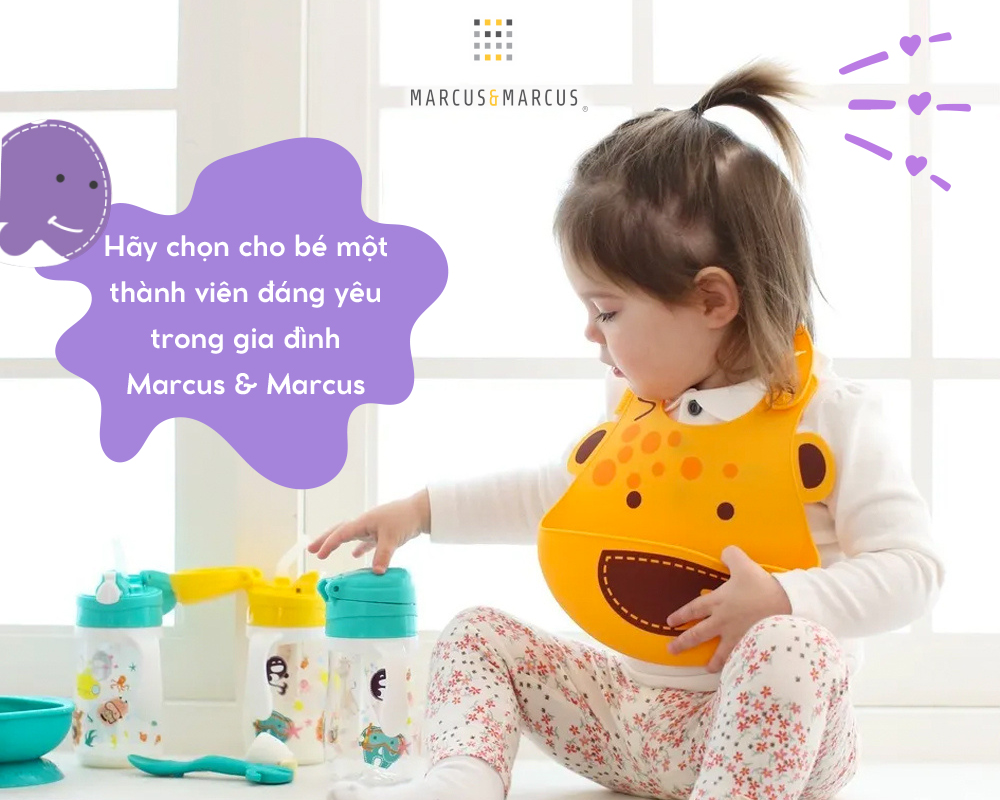 Bình uống nước có ống hút cho bé Tritan Marcus & Marcus, từ 12 tháng