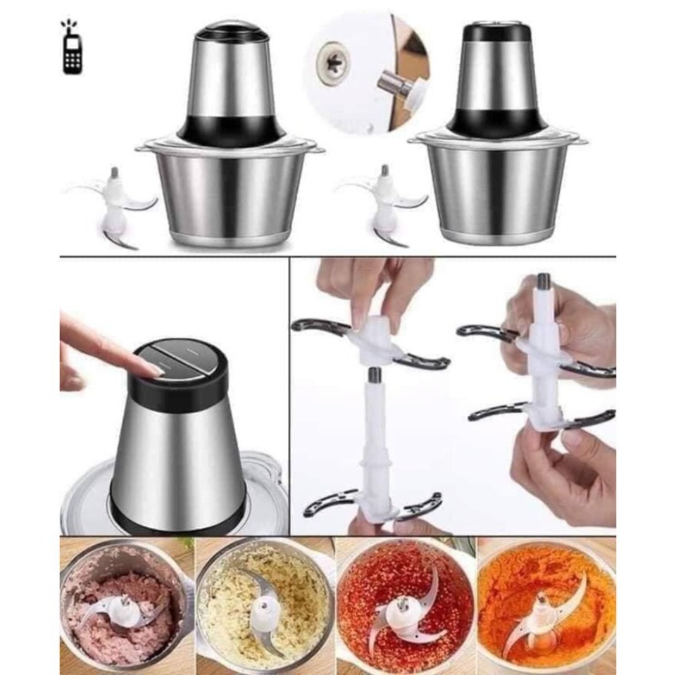 Máy Xay Thịt Đa Năng Cối Inox 2 Lít Dao Thép 4 Lưỡi Siêu Khoẻ - Hàng nhập khẩu