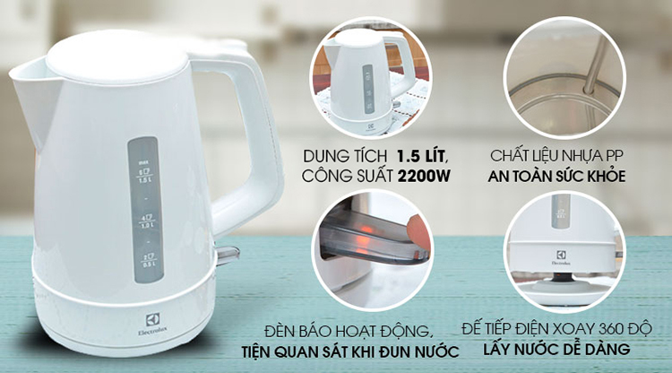 Bình Đun Siêu Tốc Electrolux EEK1303W - 1.5 Lít - Hàng chính hãng