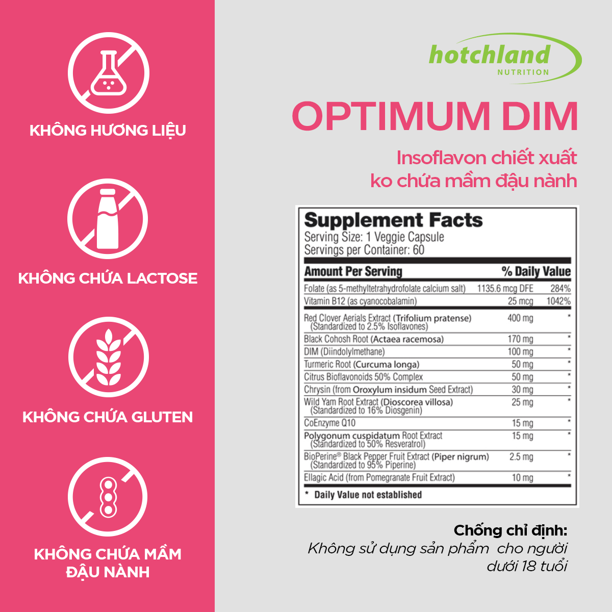 Viên uống cân bằng nội tiết tố nữ, cải thiện sinh lý, vóc dáng, làn da phụ nữ Optimum Dim BioPerine - Hàng chính hãng Hotchland Nutrition Việt Nam - [Hộp 30 viên] - HL6495