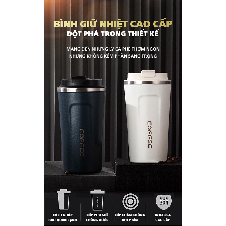 Ly Giữ Nhiệt COFFEE Inox 304 Dung Tích 510ml Cao Cấp Kiểu Dáng Hàn Quốc Cầm Tay Sang Trọng - Chính Hãng 
