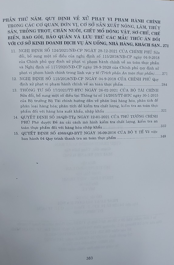 Mục lục 4 luật an toàn thực phẩm