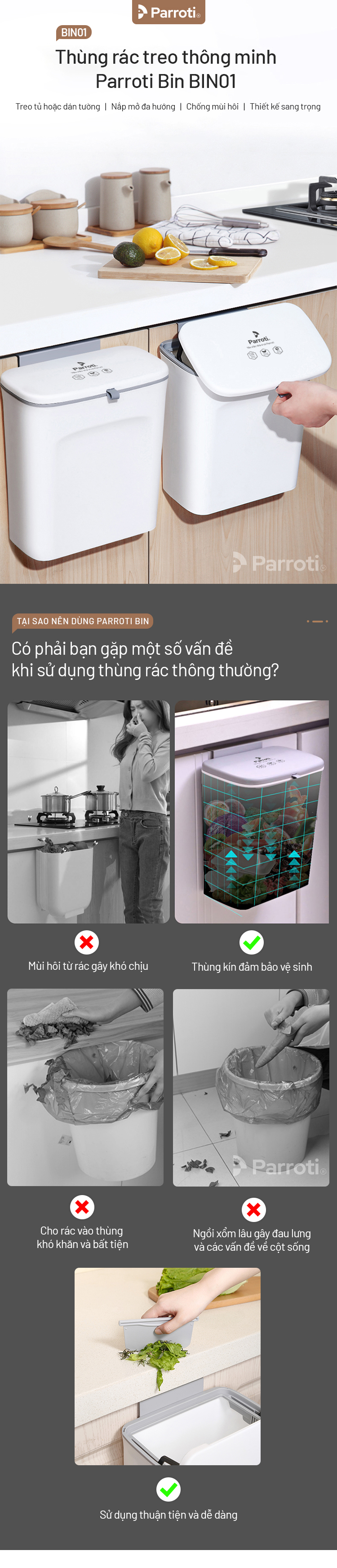 thùng rác treo tủ thông minh Parroti Bin BN01